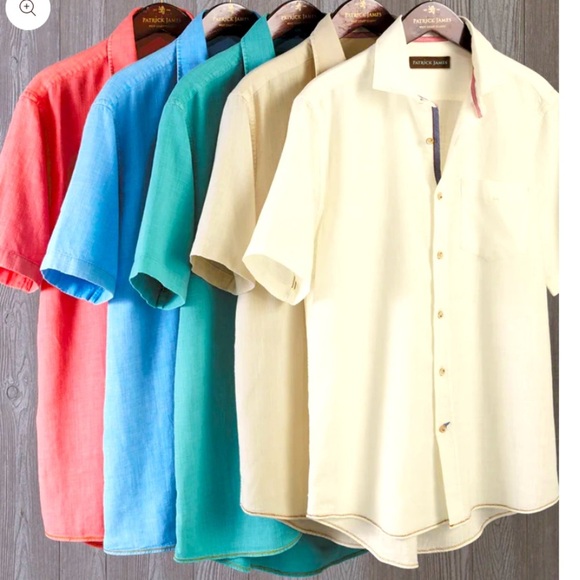 Patrick James cotton short sleeve blue button up XL $135 - Picture 1 of 5